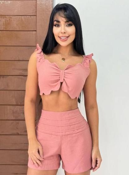 Imagem de Conjunto Feminino Curto Cropped Com Babado e Shorts S9722