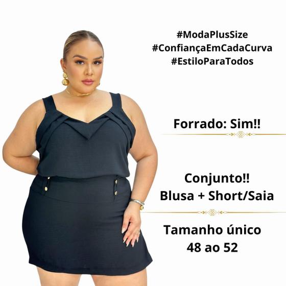 Imagem de Conjunto Feminino de Blusa e Short Saia Plus Size Forrado no Crepe Duna