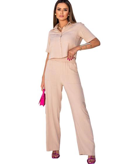 Imagem de Conjunto Feminino De Calça Cargo E Cropped Camisa Com Bolso