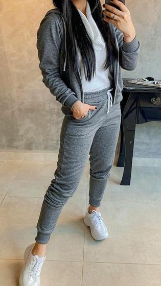 Imagem de Conjunto Feminino de Calça e Blusa com capuz Flanelado Outono Inverno.