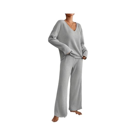 Imagem de Conjunto Feminino De Duas Peças Com Decote Em V E Manga Comprida Com Cordão Calça Jogger Macio