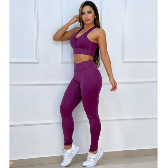 Conjunto Feminino Fitnes Academia Tecido Cirre 3D , Top e Calça ...