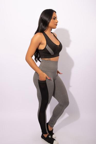 Imagem de Conjunto Feminino Fitness Calça Legging Cintura Alta Com Bolso Tela E Top Nadador Tela Frontal Academia F7 NEW STYLE