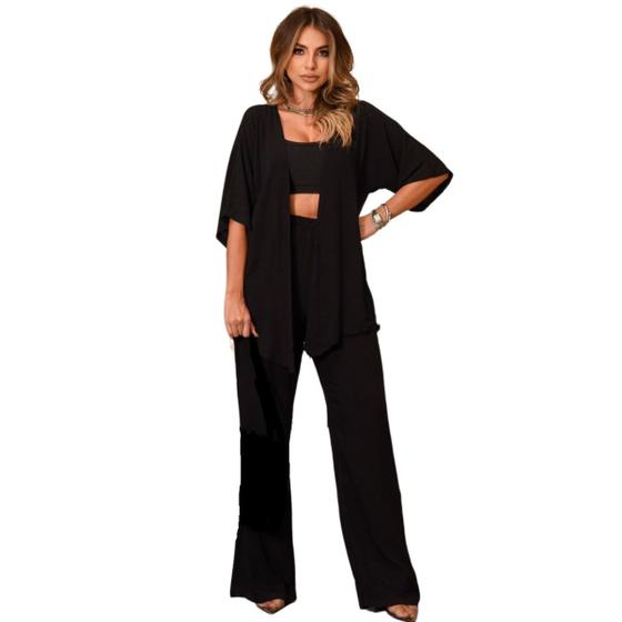 Imagem de Conjunto Feminino Forrado Kimono Calça Pantalona Flaire