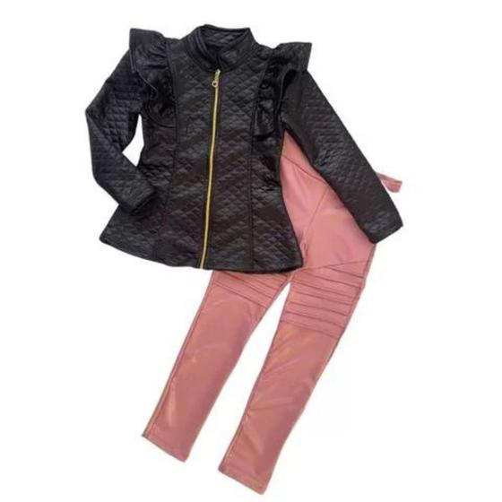 Imagem de Conjunto Feminino Infantil Roupa De Inverno Jaqueta Juvenil Com Calça Estilosa de Menina