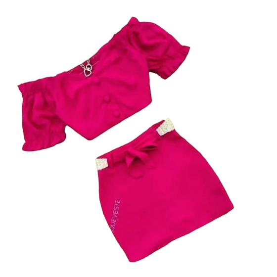 Imagem de Conjunto Feminino Linho Cropped Shorts Saia com Cinto