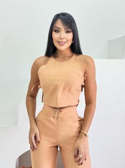 Imagem de Conjunto Feminino Longo Cropped Ajustável Calça Com Cinto 9697