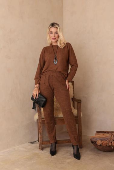 Imagem de Conjunto Feminino Malha Tweed Calça + Blusa