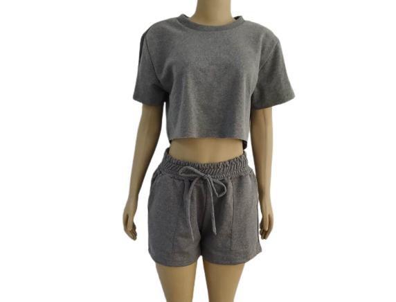 Conjunto feminino moletinho short e cropeed moda gringa Organiky
