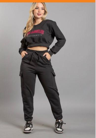 Imagem de Conjunto Feminino Moletom Calça Jogger e Blusa Cropped