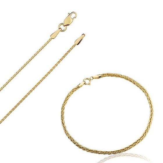 Imagem de Conjunto Feminino Ouro 18k Corrente e Pulseira Palmeira 45 cm