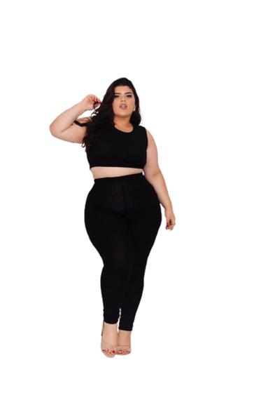 Imagem de Conjunto Feminino Plus Size Canelado Cropped + Calça Ccg