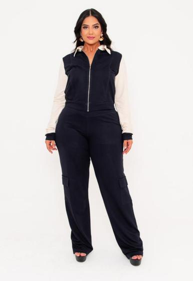 Imagem de Conjunto Feminino Plus Size Compose Em Moletinho Bomber