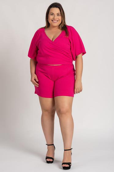 Imagem de Conjunto Feminino Plus Size Croped Bermuda Canelado - Serena