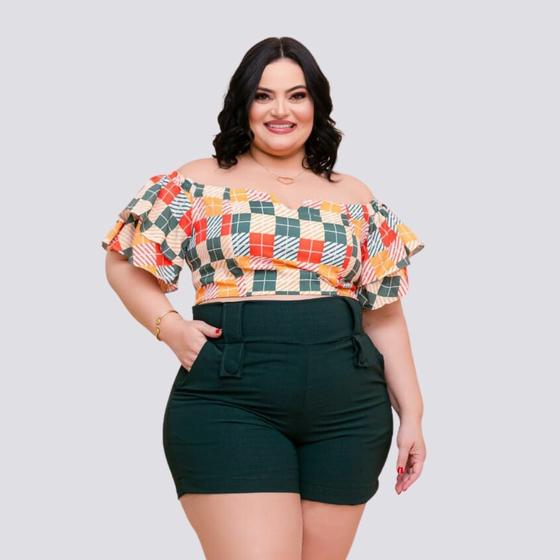 Imagem de Conjunto Feminino Plus Size Cropped Ciganinha e Short 0270