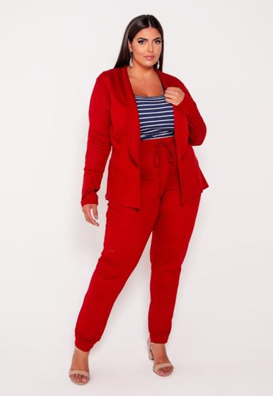 Imagem de Conjunto Feminino Plus Size Moletinho Blazer Com Calça Jogguer