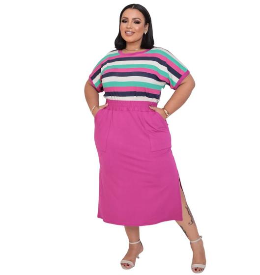 Imagem de Conjunto Feminino Saia Midi e Blusa Plus Size Fenda Verão Social