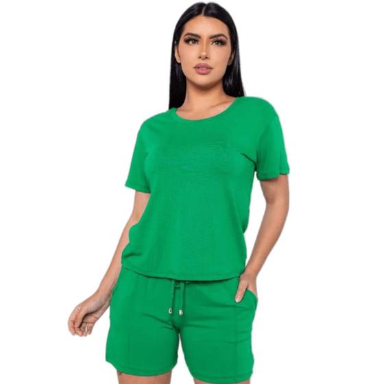 Imagem de Conjunto Feminino Short e Blusa Malha Elastano Shortinho Verão Dia a Dia Moda Blogueira