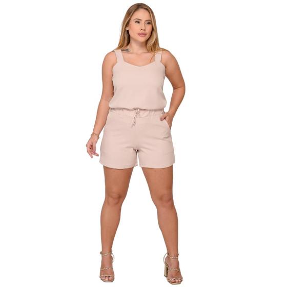 Imagem de Conjunto Feminino Short e Blusa Regata em Crepe - Bege