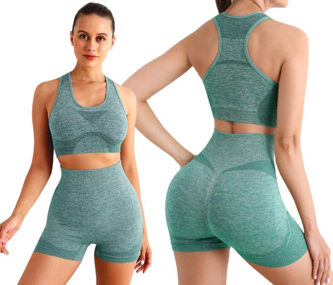 Imagem de Conjunto Feminino Short Empina Bumbum E Cropped Top Com Bojo Removível Academia Treino