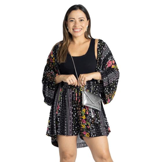 Imagem de Conjunto Feminino Shorts e Cardigan Jardim Florido