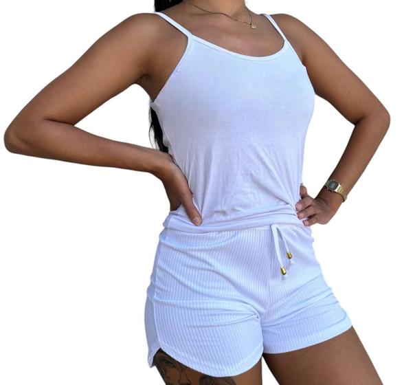 Imagem de Conjunto feminino shorts e regata feminina malha canelada conforto / moda basica