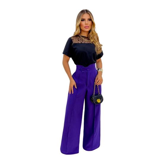 Imagem de Conjunto Feminino Social Calça Pantalona E Blusa Festa Moda Elegante Tendência Conjunto Feminino Estiloso 