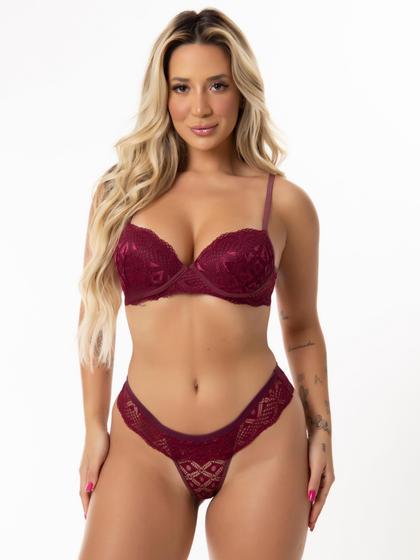 Imagem de Conjunto Feminino Soutien Bojo Soft com Aro e Calcinha Em Renda Luxo  Lingerie Confortável