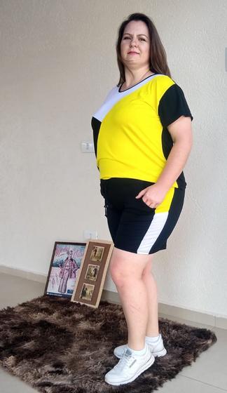 Imagem de Conjunto Feminino Três Cores Plus Size Recorte Moderno Gordinha Malha Bolso