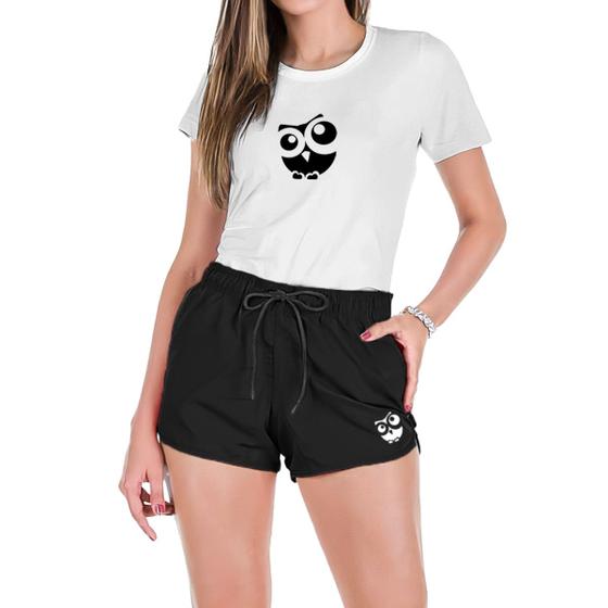 Imagem de Conjunto Feminino Verão Moda Praia Camiseta Algodão Short Tactel Estampada