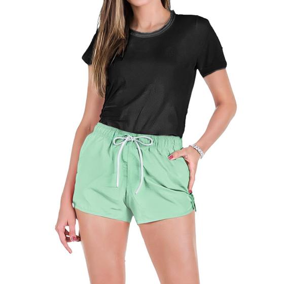 Imagem de Conjunto Feminino Verão Moda Praia Camiseta Algodão Short Tactel Liso