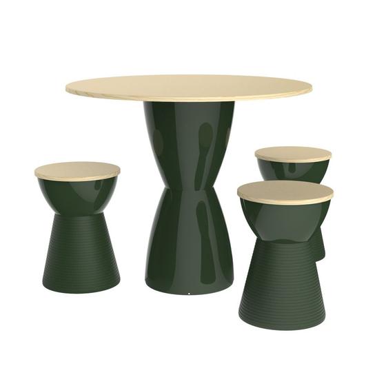 Imagem de Conjunto Fit Wood com Mesa + 03 Banquetas Sili I'm In Verde Alecrim Grifit