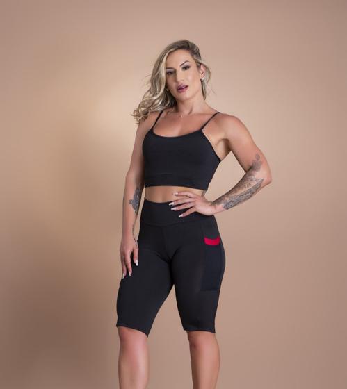 Imagem de Conjunto Fitness Bermuda Com Bolso Lateral E Top Cropped Alcinha Feminino Treino Moda Academia F7 NEW STYLE