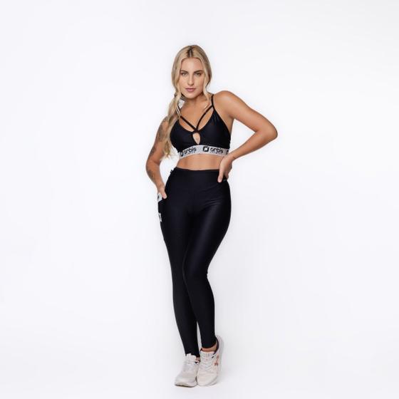 Imagem de Conjunto Fitness Calça Legging Bolso E Top Tiras Bojo Poliamida