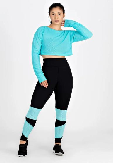 Imagem de Conjunto Fitness Calça Legging + Cropped Top Dry manga longa