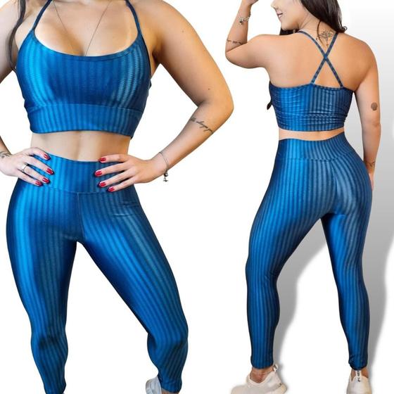 Imagem de Conjunto Fitness Feminino 3D Tecido Brilhoso Top + Legging