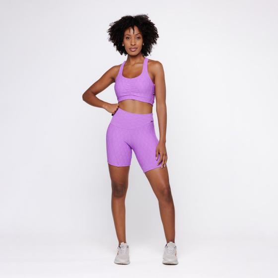 Imagem de Conjunto Fitness Feminino Bermuda Cintura Alta e Top Alça Larga Bojo Poliamida