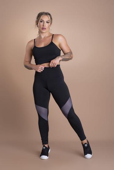 Imagem de Conjunto Fitness Feminino Calça Legging Cintura Alta Detalhe Na Perna e Top Cropped Alcinha Treino Academia F7 NEW STYLE