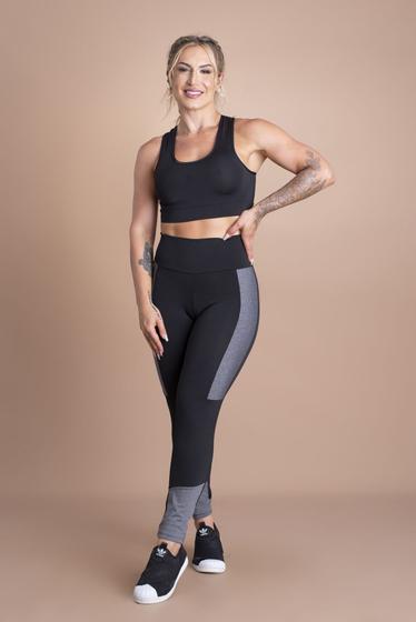 Imagem de Conjunto Fitness Feminino Calça Legging Cintura Alta Faixa Lateral E Top Nadador Básico Liso Academia F7 NEW STYLE