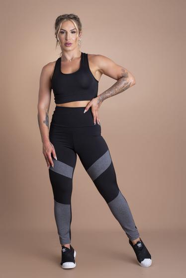 Imagem de Conjunto Fitness Feminino Calça Legging Detalhe Cintura Alta E Top Nadador Liso Academia F7 NEW STYLE