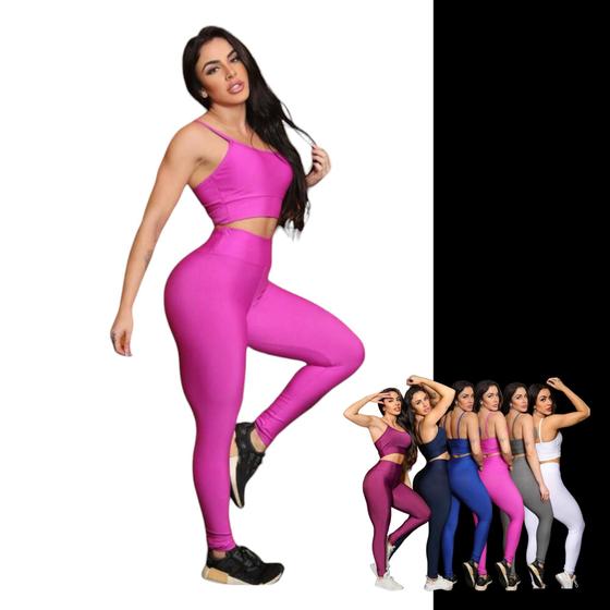 Imagem de CONJUNTO Fitness Feminino TOP ALÇA FINA + Calça LEG BÁSICA Sports Treino Tecido Premium 877