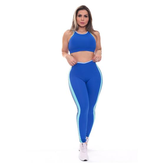 Imagem de Conjunto Fitness Feminino Top + Calça Legging Zero Transparência Alta Compressão Modelador UV50+