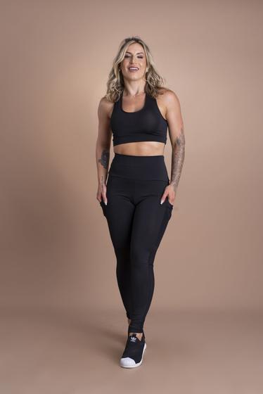 Imagem de Conjunto Fitness Feminino Top Nadador E Calça Legging Cintura Alta Com Bolso Para Academia F7 NEW STYLE