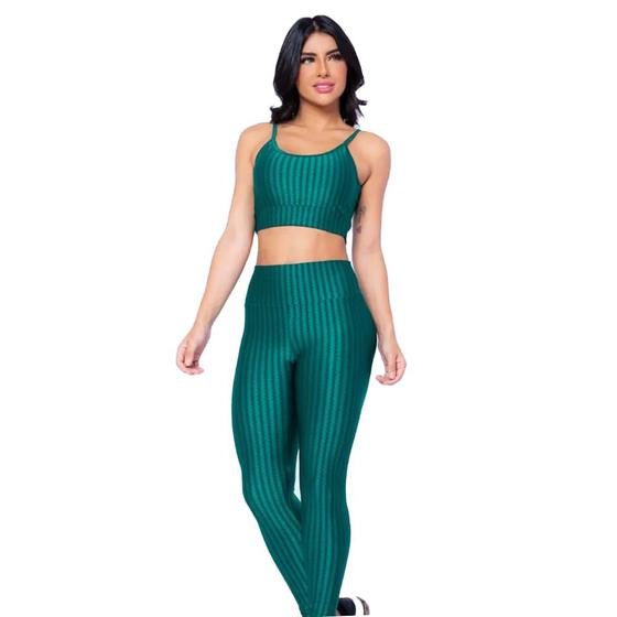 Imagem de Conjunto Fitness Legging Verde Top3D Poliamida Donna Martins