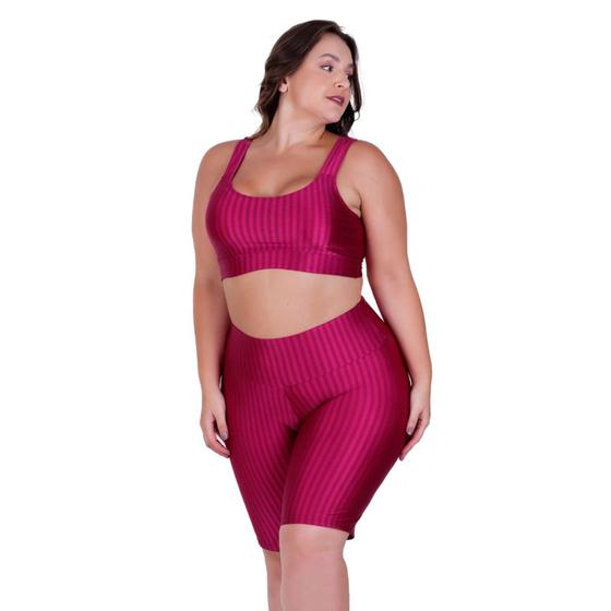 Imagem de Conjunto Fitness Plus Size Top com Bojo Removível e Bermuda Cintura Alta 3D- CONJUNTO BRUNA