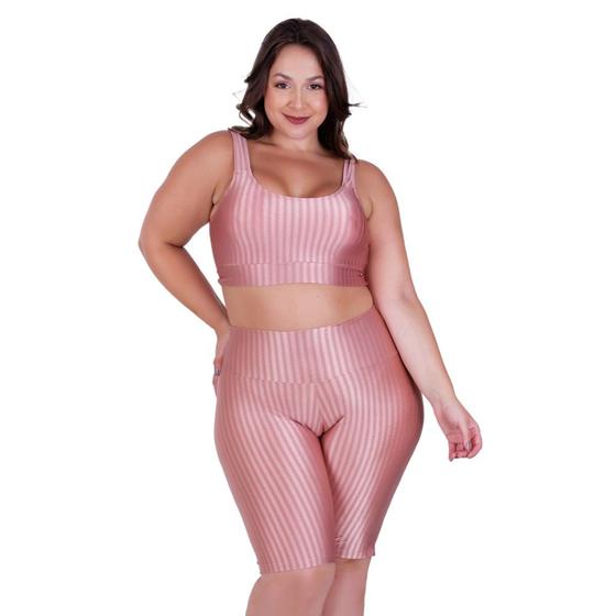 Imagem de Conjunto Fitness Plus Top Com Bojo Removível Bermuda Cintura Alta 3D - BRUNA