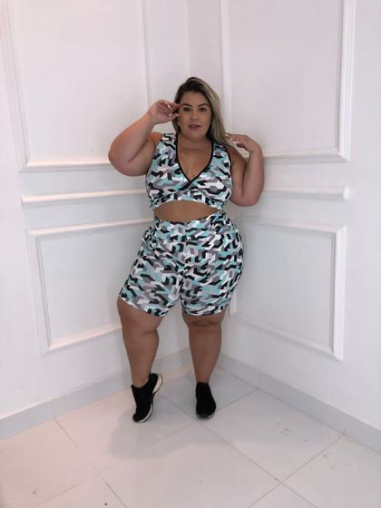 Imagem de Conjunto fitness short e top plus size (cós médio)