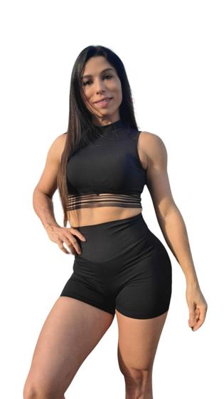 Imagem de Conjunto Fitness Top E Short Levanta Empina Bumbum Academia Conforável Tecido Emana