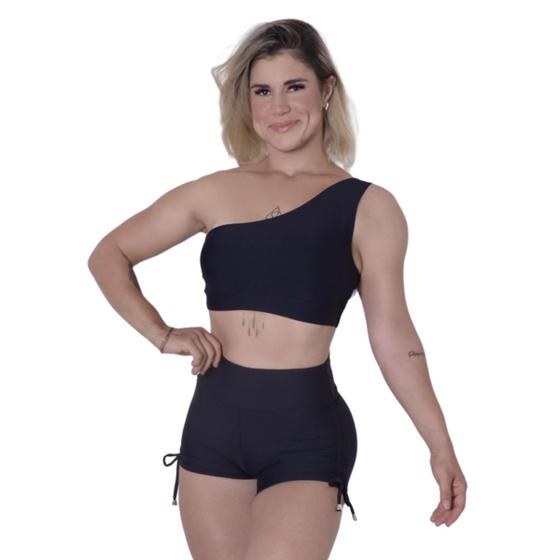Imagem de Conjunto fitness top e shorts cintura alta Poliamida empina Bumbum detalhe lateral com ajuste