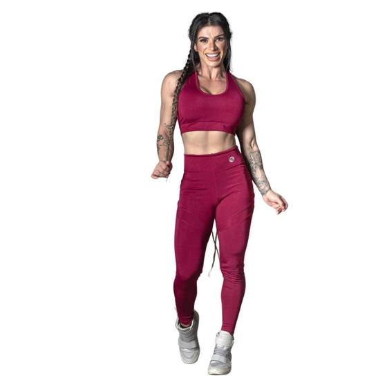 Imagem de Conjunto Fitness - Top Nadador + Calça Legging Básica - Vinho